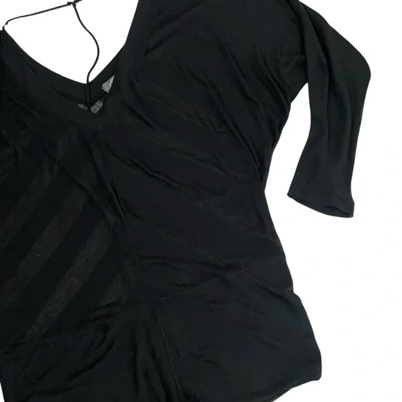 alo Yoga Black T Back Sheer Stripe Long Sleeve Top XL - Picture 5 of 10